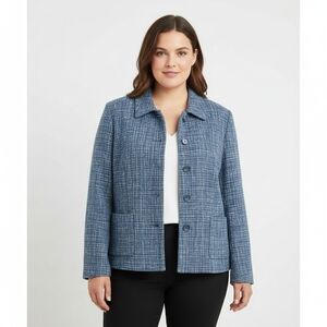 Appleseed's Petites Blue Tweed Button Front Jacket Size 18P